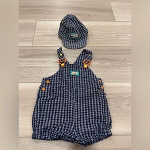 GYMBOREE Rainbow Tag VINTAGE SPORTS Blue Gingham Football Shortalls XSMALL Cap